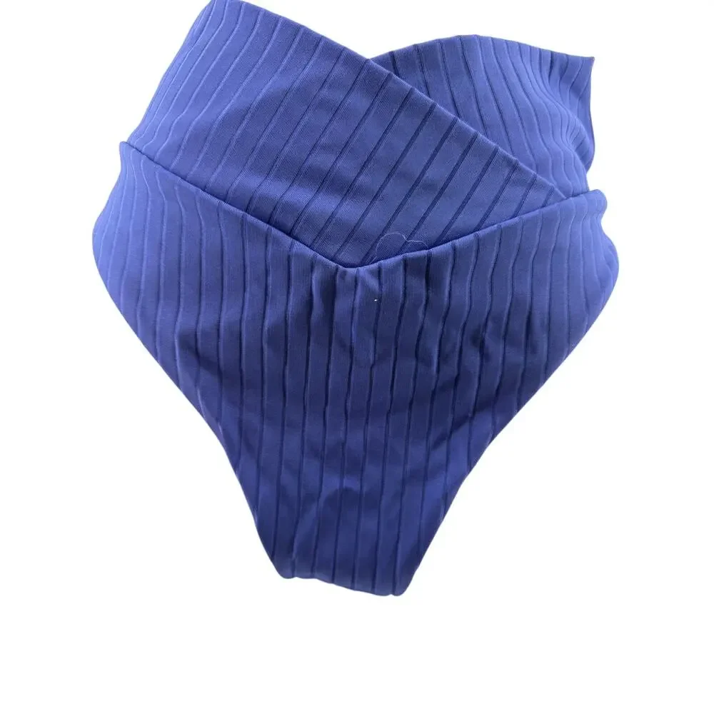 Aerie High Waisted High Cut Cheeky Periwinkle Ribbed Bikini Bottom Womens Medium